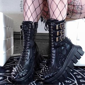 LAMODA Black Glitter Chunky Goth Boots